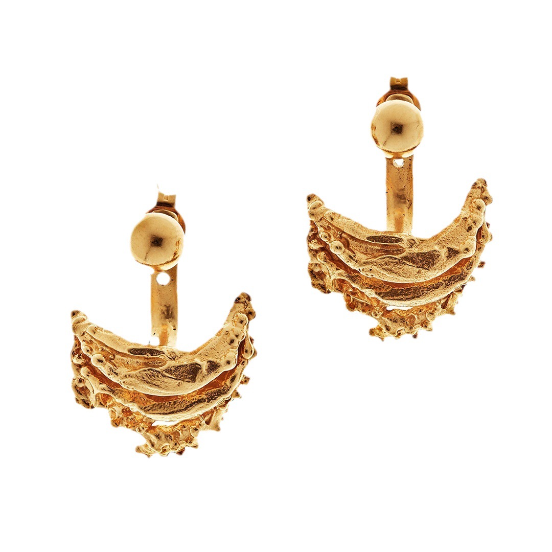 18K Gold Plated Removable Nut Earrings, British Wind Niche, Retro, Semicircle, Curved, Irregular, Old Design