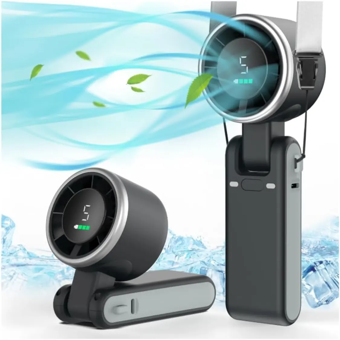 Portable Handheld Turbo Fan, USB-C Rechargeable, 5-Speed