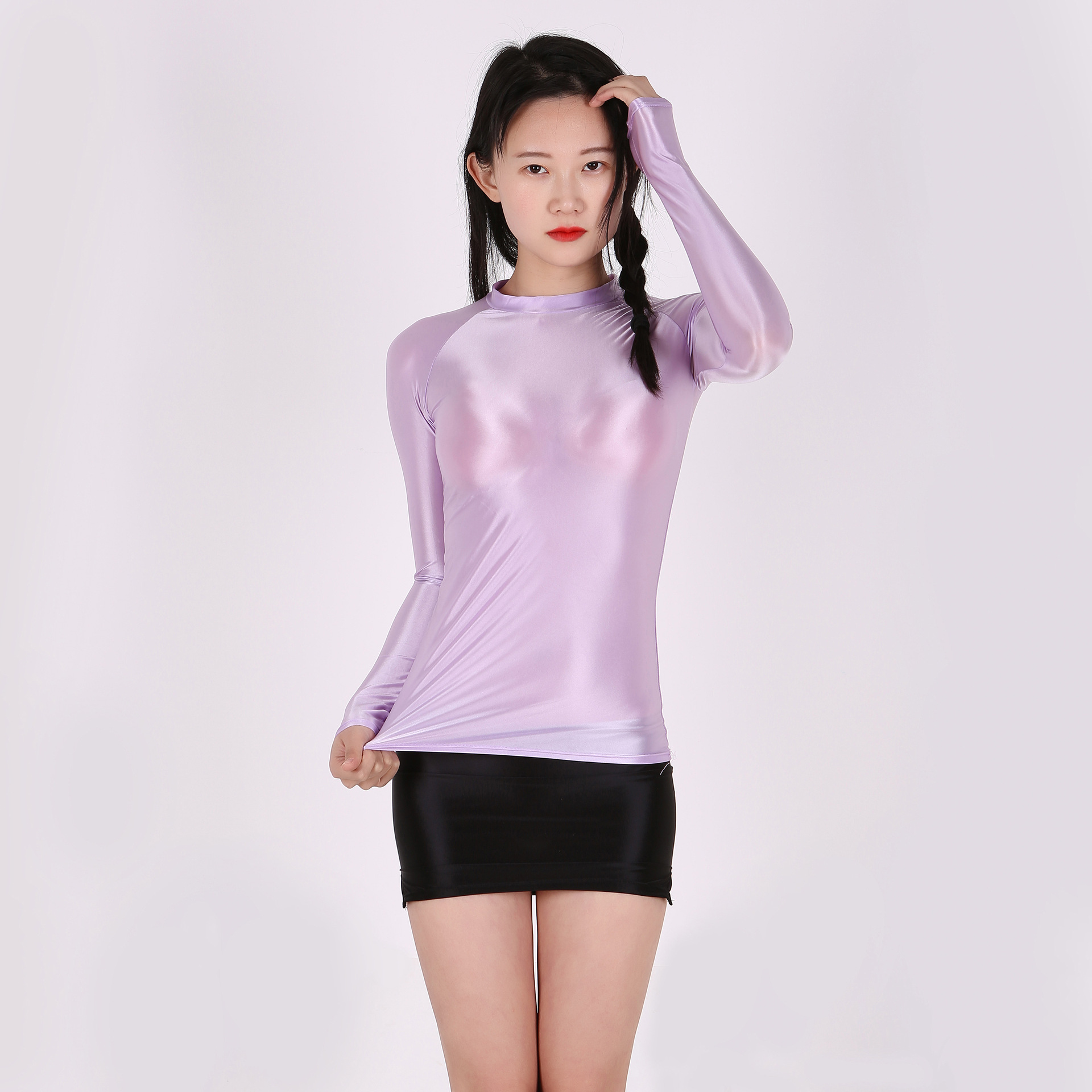 Title 10, Fashion Bright Shiny Tights Slim T-shirt Sexy T...