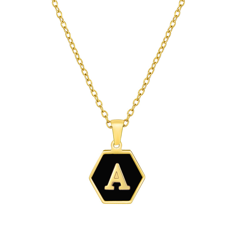 Titanium Steel Hexagonal Letter Pendant Jewelry
