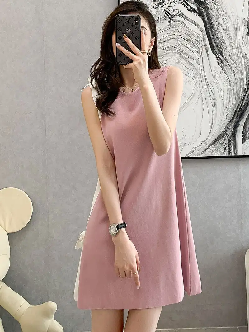 Ice Silk Knitted Dress Classic Style Sleeveless