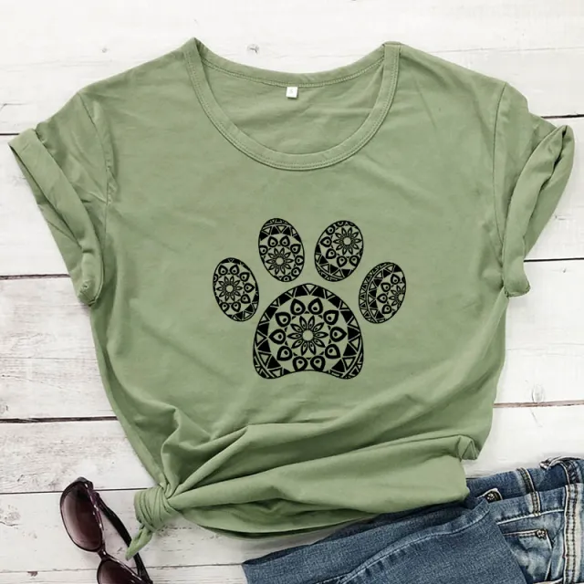 Pattern Animal Footprint Pattern Printing Popular Loose Short sleeved T shirt For Men And Women Olive Green T - Shop at LoveMi