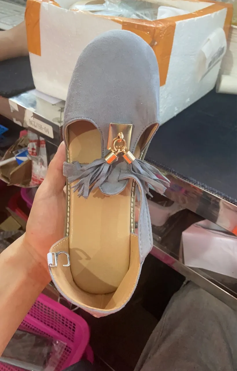 Fringed Platform Sandals - Grey