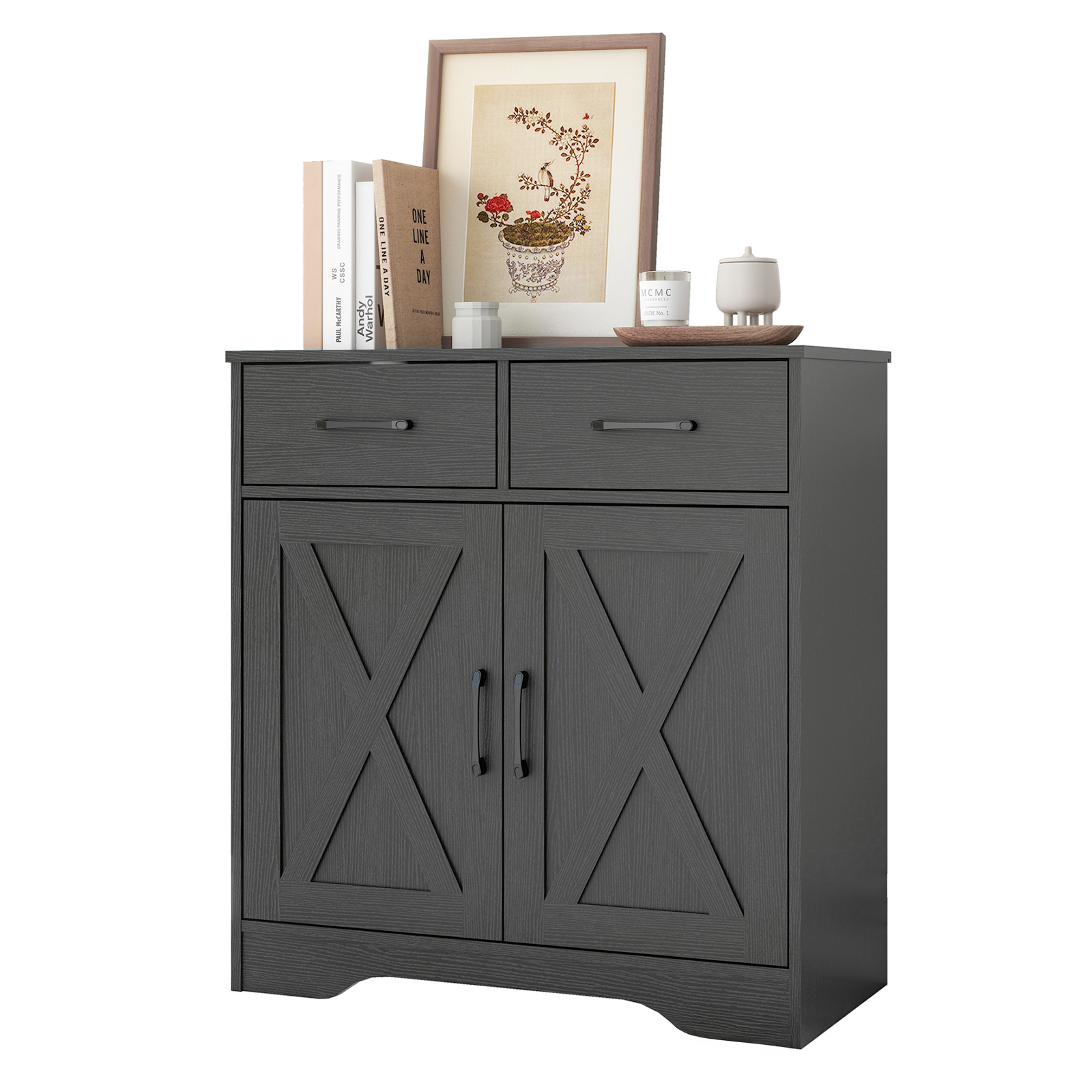 Wooden Storage Cabinet Rustic Organizer For Living Room Kitchen Free-Standing 2 — image 12