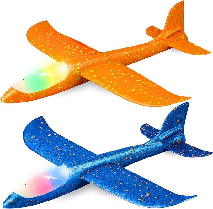 2-Pack Large LED Light Glider Airplanes With Two Flight Modes, 17.5-Inch Throwing Planes