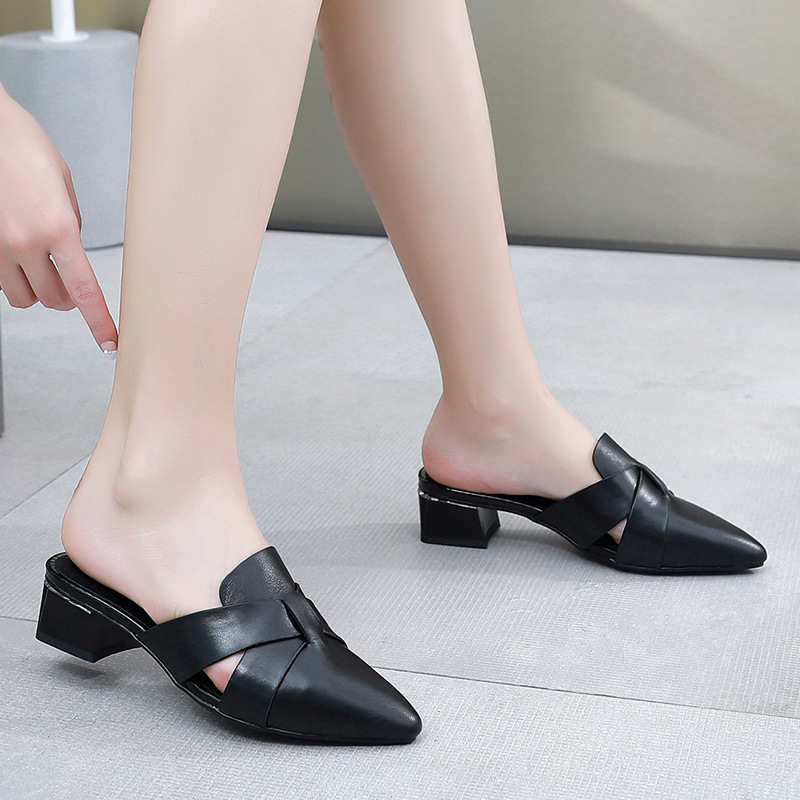 Cowhide Soft Leather Soft Bottom Outer Wear Baotou Sandals Women