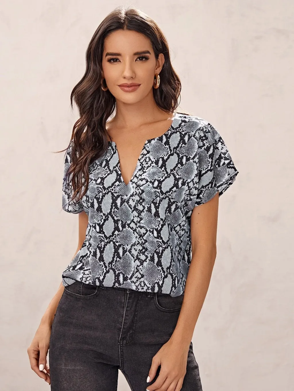 Women's Leopard Print V Neck Loose Large Size Short Sleeve Top - Leopard