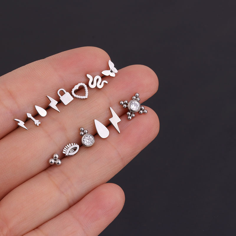 Mini Pure Steel Stud  Personalized Lightning Men's And Women's Earrings
