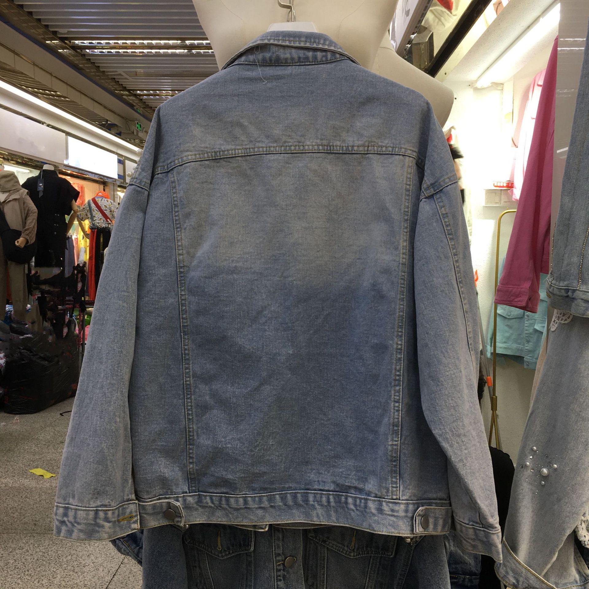 Loose And Slim Denim Jacket Top With Diamond And Beaded Pearls