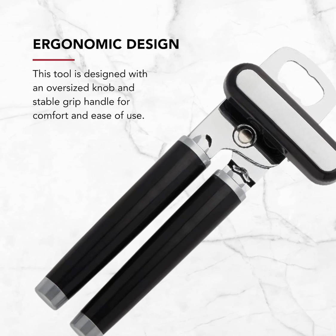 Classic Multifunction Can Opener And Bottle Opener Easy To Use, Razor Sharp Stainless Steel Cutting Wheel, Soft Ergonomic Handles, Black