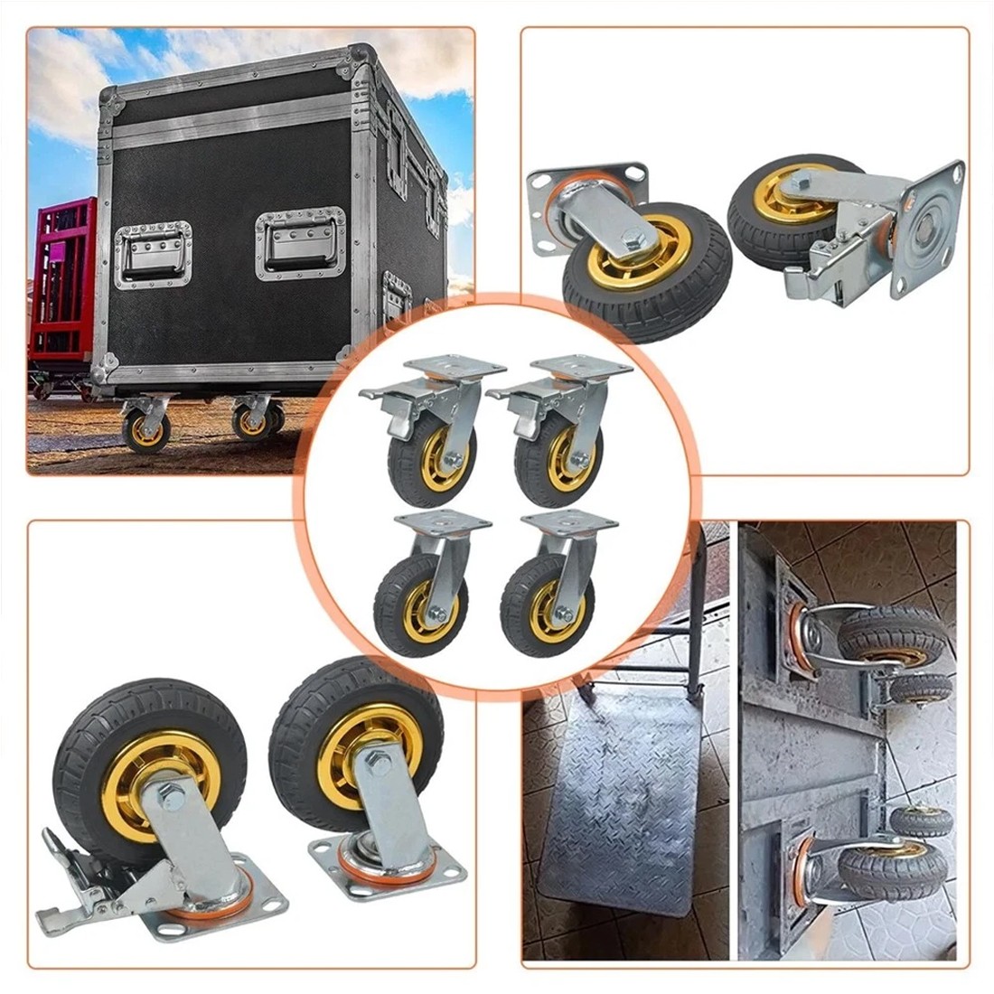 4x 6 Inch 150mm Heavy Duty Swivel Castor Wheels 750kg Load 2 with Brakes — image 3