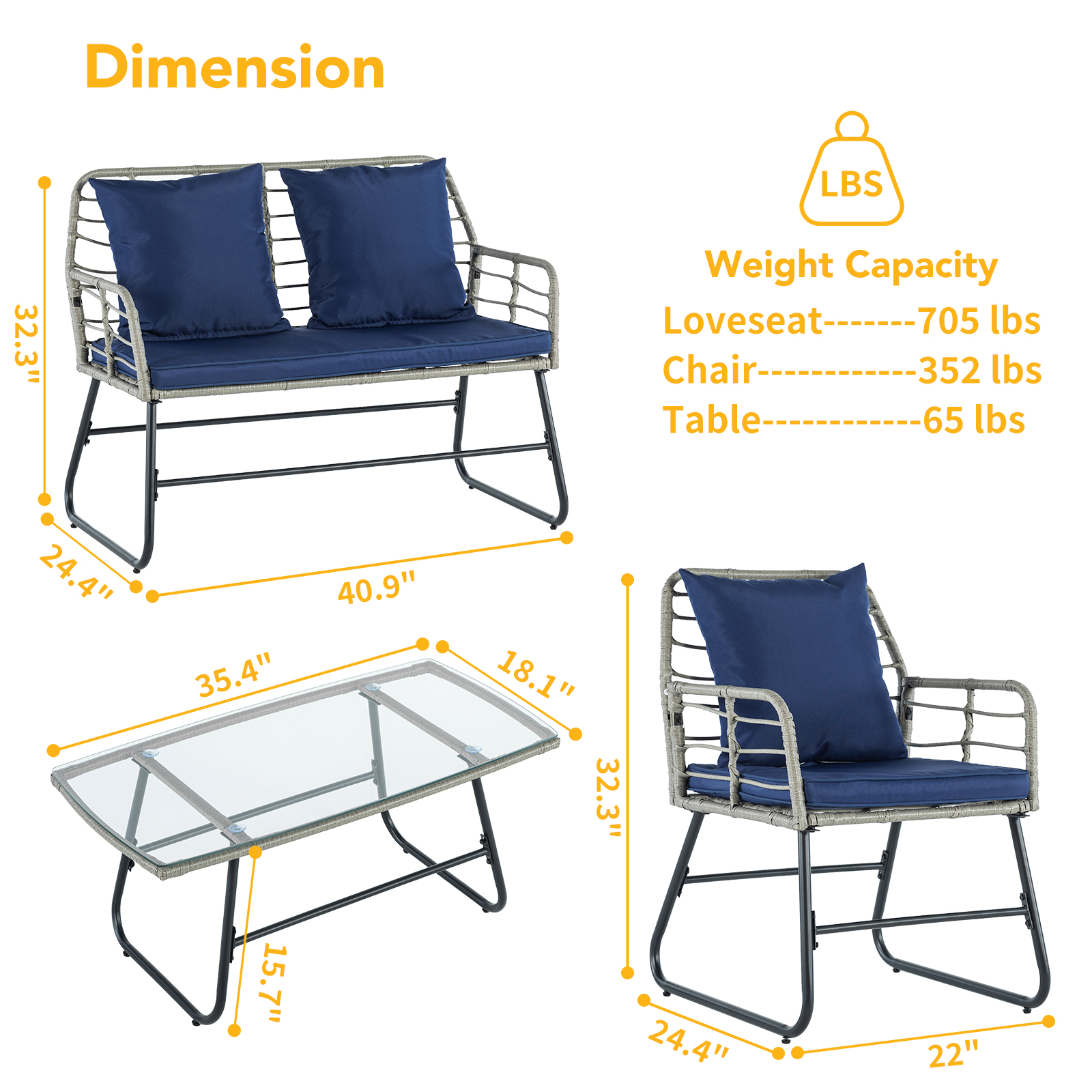 Outdoor Four-piece Garden Furniture Set, Rattan Garden Set, Equipped With Thick Interlayer Structure Cushions, Deep-set All-weather Rattan Sofa