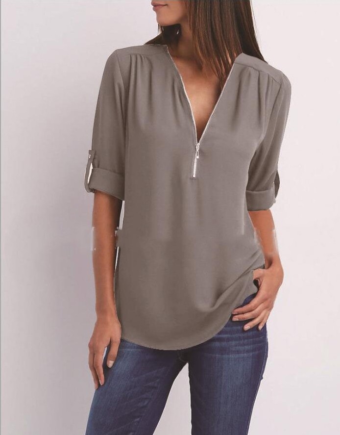 Title 1, Large Size Long Sleeve Loose V-neck Shirt