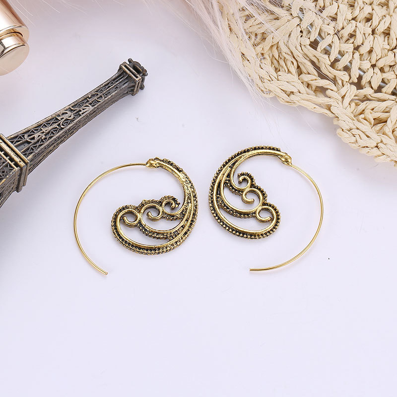 Fashion National Style Exaggerated Spiral Gear Earrings