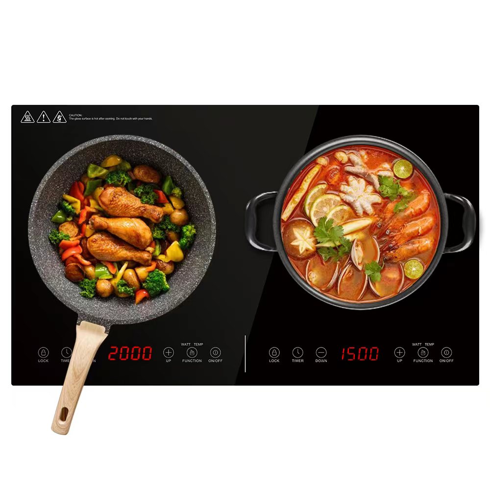 2 Zone Electric Plate Cooker 1800w-1000w Double Hob Table