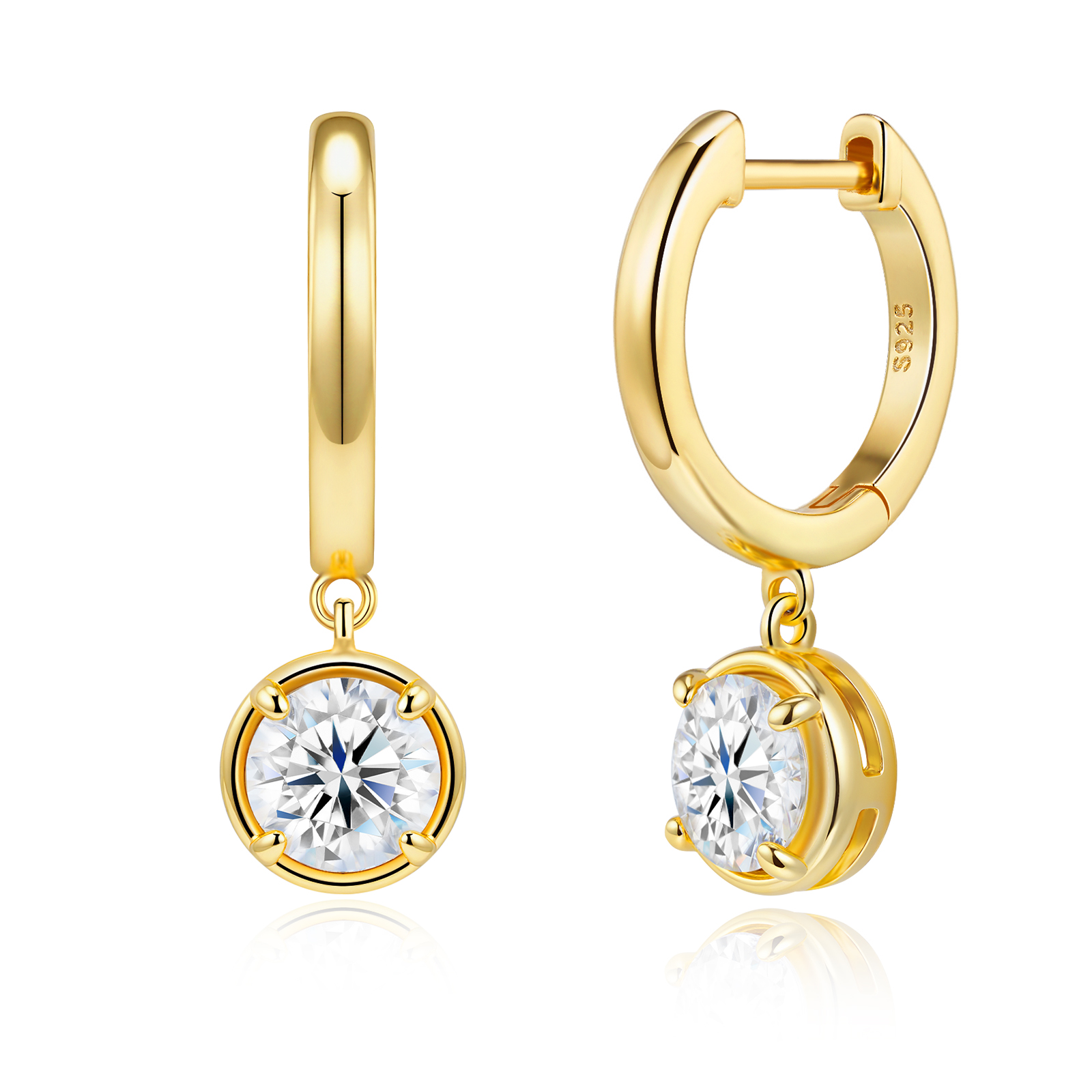 طقم أقراط فاخر بتصميم بسيط من المويسانيت، مطلي بالذهب S925