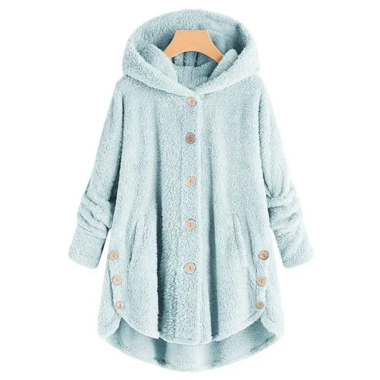 Button Plush Top Irregular Solid Color Coat