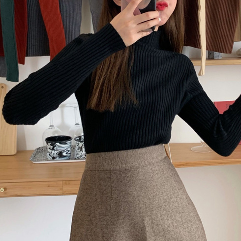 Title 1, Half-high Neck Slim-fit Sweater With Long Sleeves