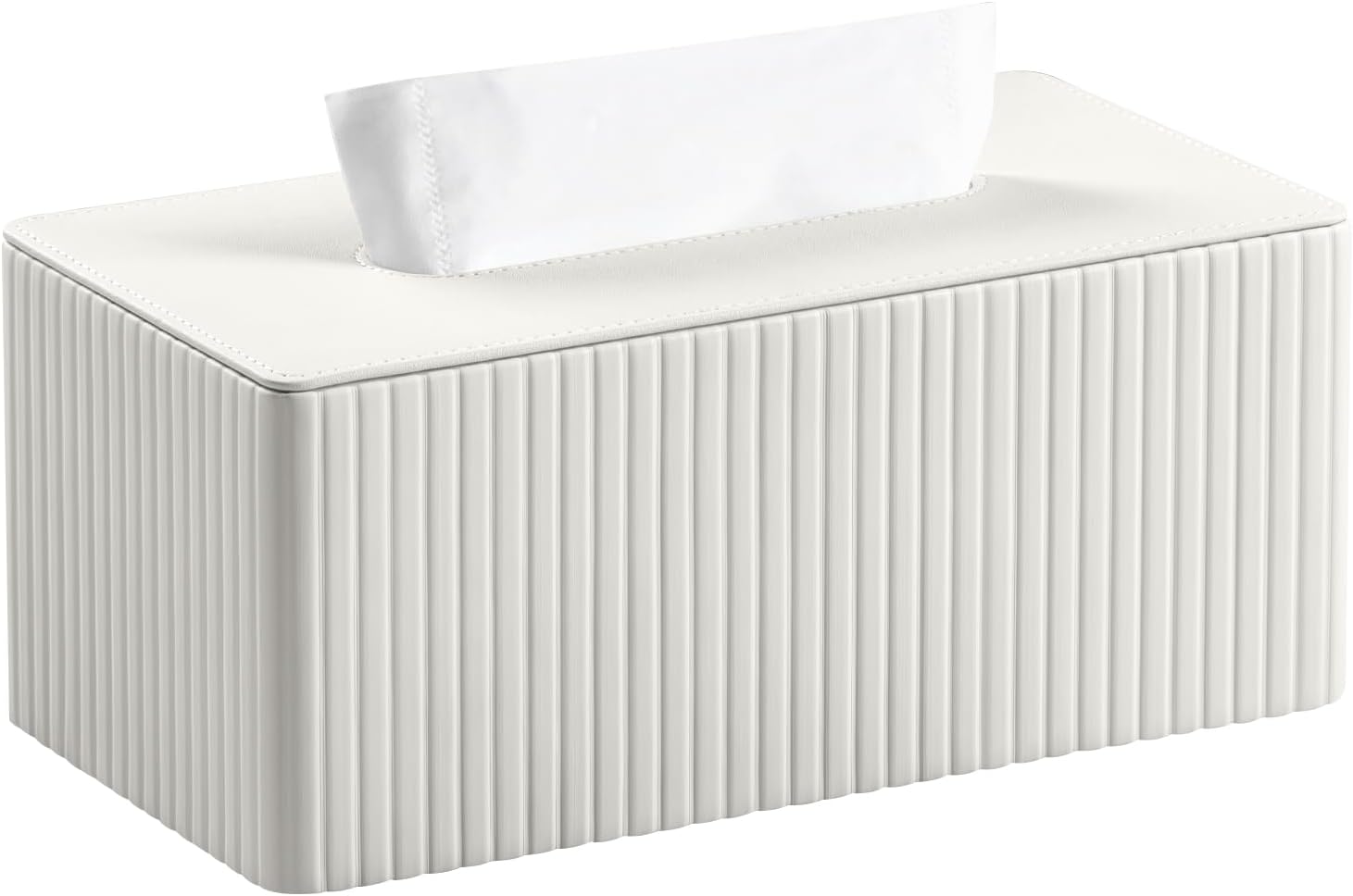 PU Leather Tissue Box Cover, Rectangle Tissue Holder For Bathroom Vanity, Bedroom, Office And Home Decor, Ivory