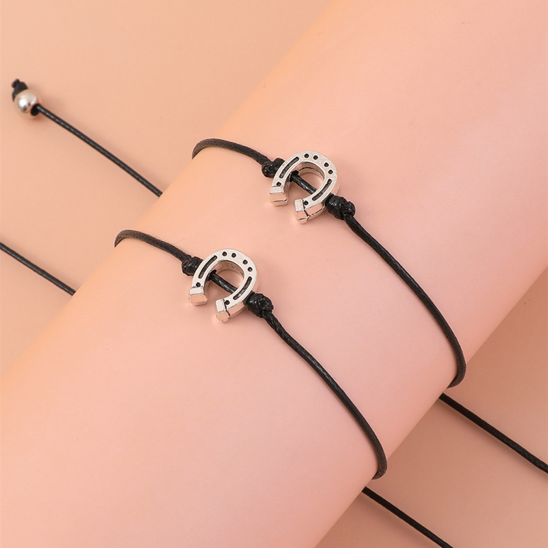 Alloy Horseshoe Wax Wire Braided Bracelet Europe And America