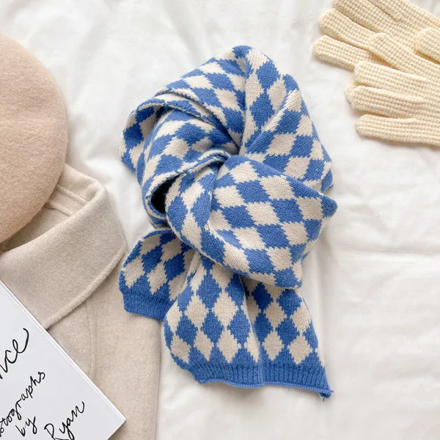 Korean Version Of Warm Long Knitted Wool Scarf Blue - Shop at LoveMi
