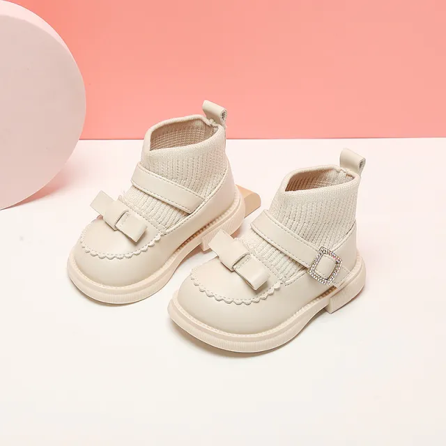 Girls Plus Velvet Soft Sole Leather Ankle Boots Beige - Shop at LoveMi