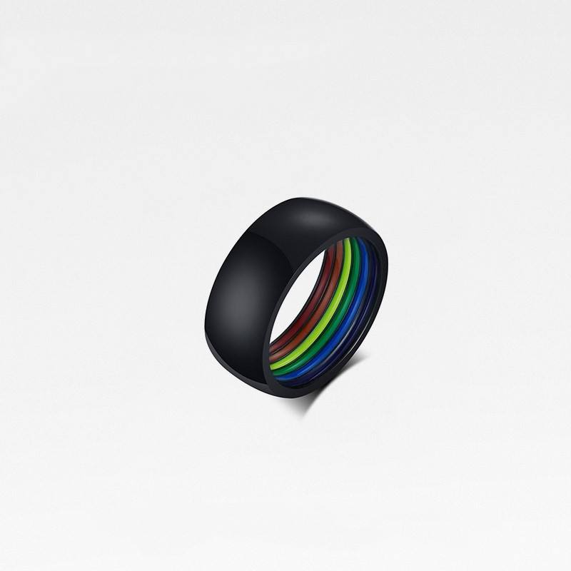 Rainbow Black Titanium Steel Couple Ring