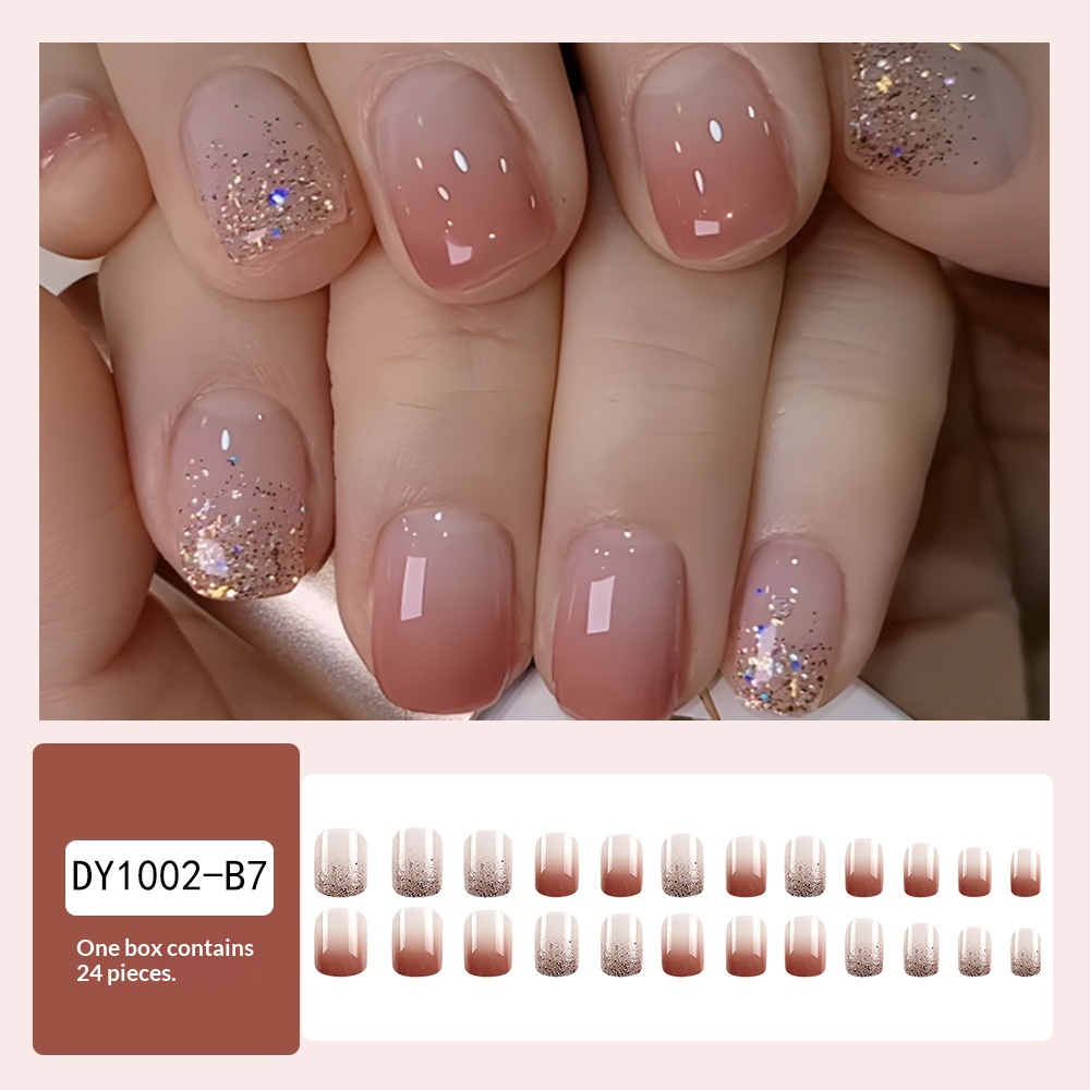 24 Pieces Of Short Square Gradient Ice Transparent Jelly Powder Fashion Glitter Nail Art Set.Suitable For Parties,dances Or Daily Wear.Long Press On The Nail. — foto 4