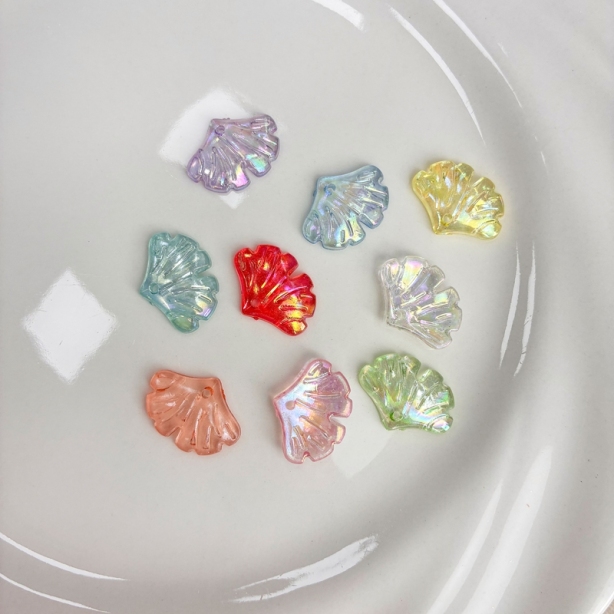 Translucent AB Iridescent Scallop Leaf Charms, Top-Hole Ribbed Acrylic Fan Pendants For DIY Hanfu Hairpins, Earrings & Necklace Drops.