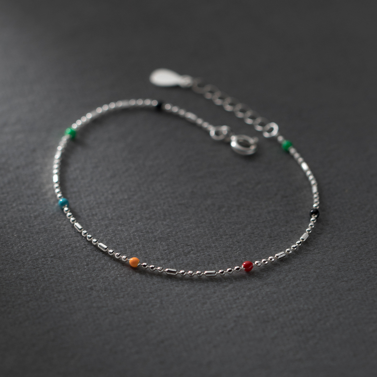 Title 6, Ethnic Simple Silver Color Bead Bracelet