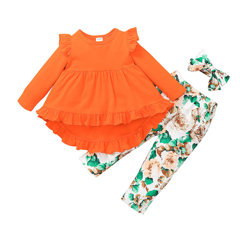 Girls' Lotus Leaf Lace Skirt And Trousers Suit