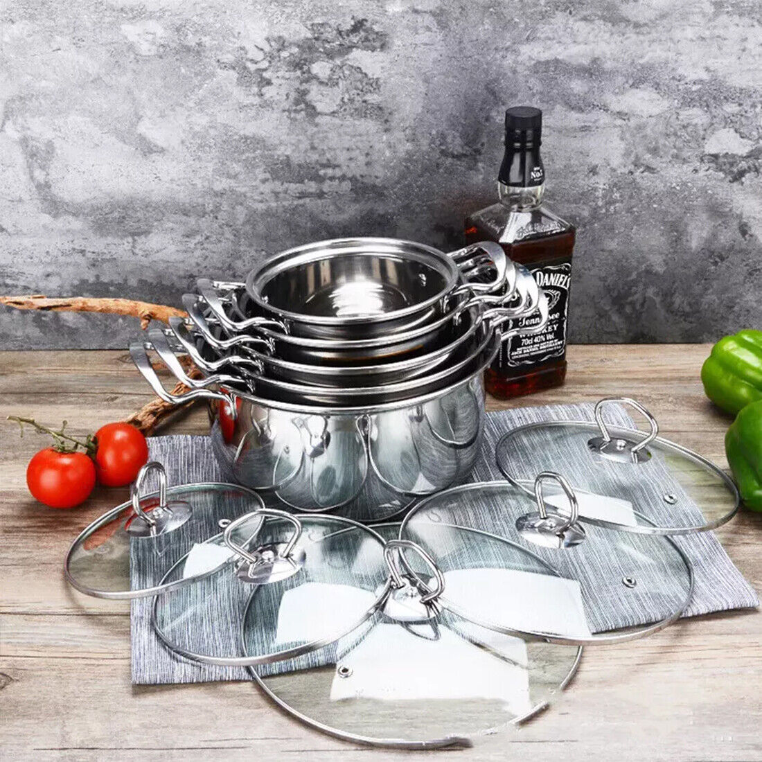 11PCS Induction Non Stick Stainless Steel Cookware Cooking Pot Pan With Lids Set — image 9
