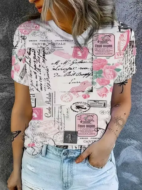 Spot Printed Round Neck Tshirt Spring and Summer Casual