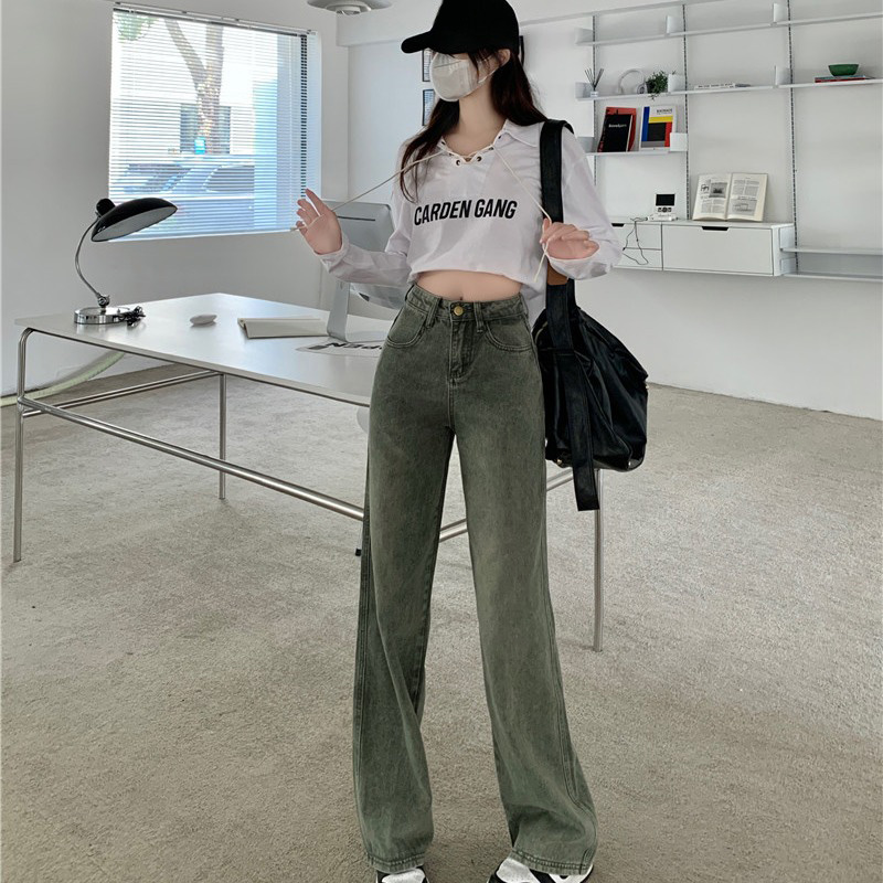 High-waisted Loose Do-it-yourself Skinny Straight Jeans