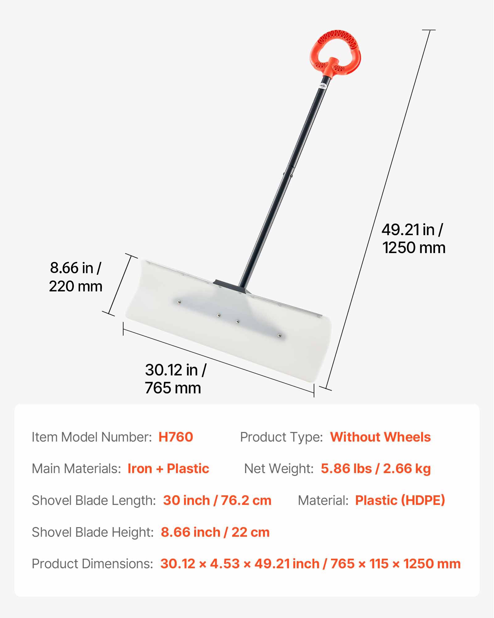 Plastic Snow Pusher Shovel 30in Heavy Duty Snow Plow For Driveway Ergonomic Grip image 2