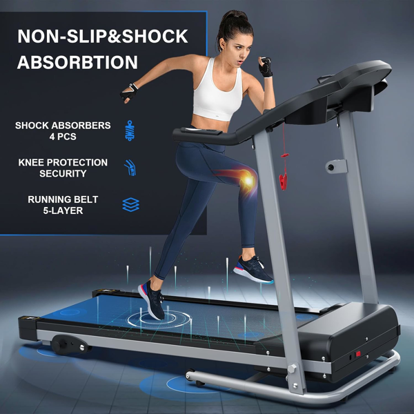 Compact Folding Treadmill for Home - 2.5HP Quiet Brushless Motor, 3-Level Incline, 7.5 MPH, Shock Absorption, Space-Saving Design for Running, Walking - Treadmill for Small Spaces & Home Use-11
