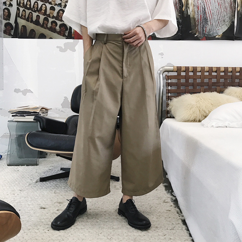 Mens Straightleg Slim Ninepoint Casual Pants Hair Stylist Loose Harem Wideleg