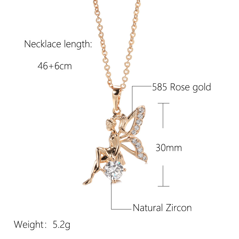 Title 1, Womens Rose Gold Angel Pendant Zircon Necklace...