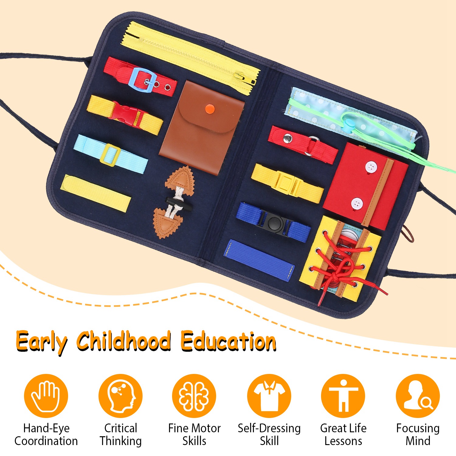 1Set Kids Busy Board Sensory Activity Board Preschool Learning Toys Montessori Educational Gift For 1 To 6 Years Old Baby Toddler Girls Boys