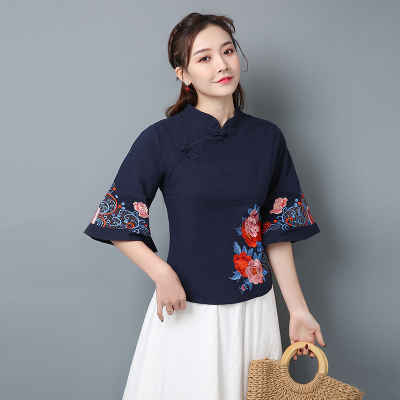 Title 3, Heavy Embroidery Stand Collar Horn Sleeve Pan B...