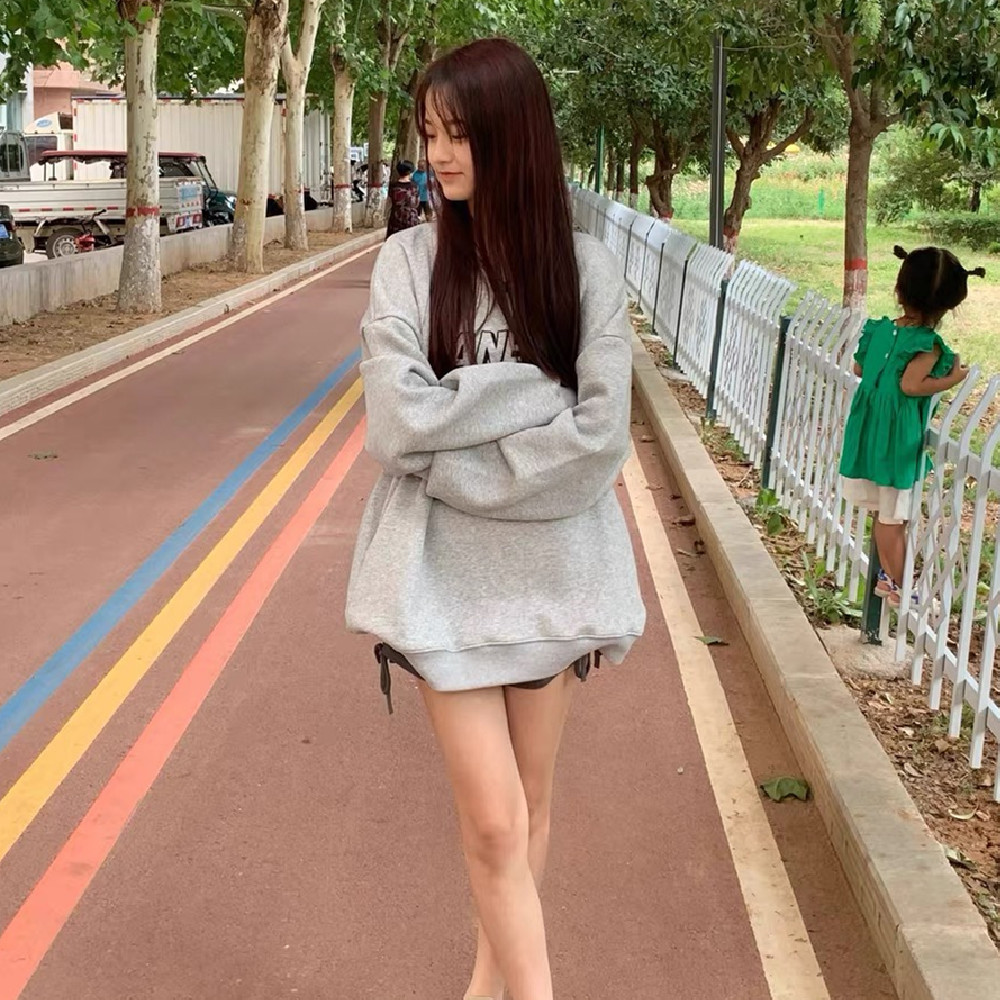 Fashion Ladies Sweatshirt Hoodless Print Crew Neck Top