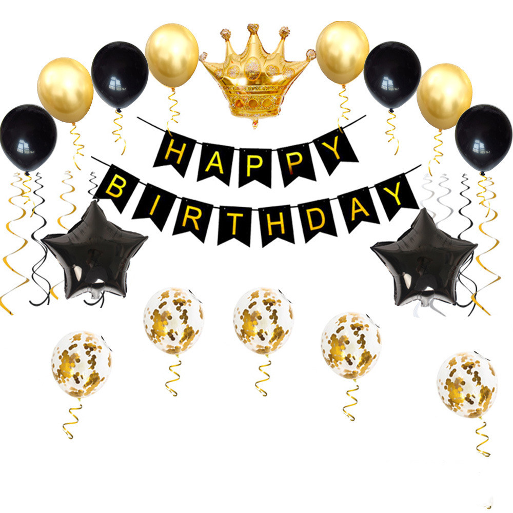 Black Gold Birthday Party Balloon Decoration Set Gilding Suit 3 - Shop at LoveMi