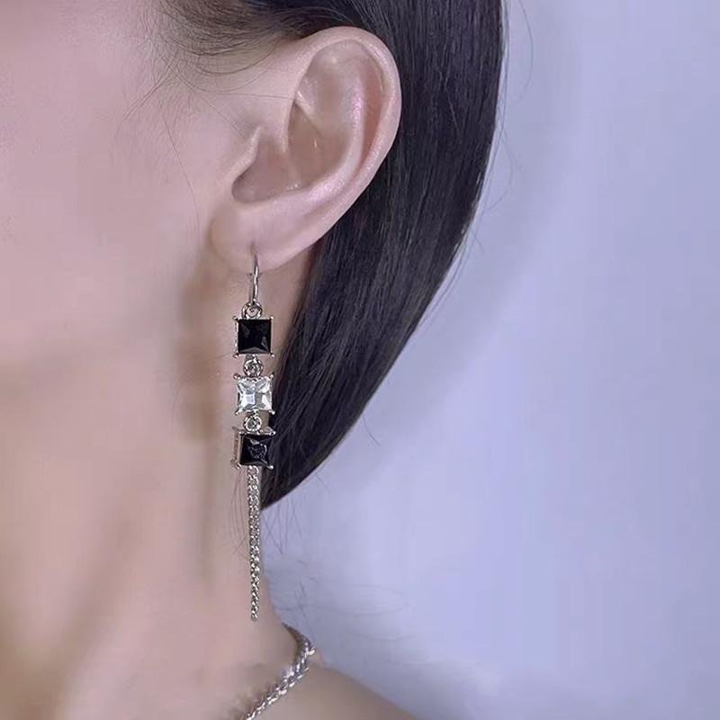 925 Silver Needle Crystal Chain Earrings European And American Long Tassel Temperament Earrings