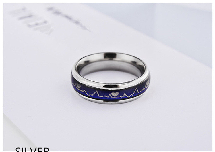 Ring Pair For Couple Titanium Steel Mood Temperature ECG Ring