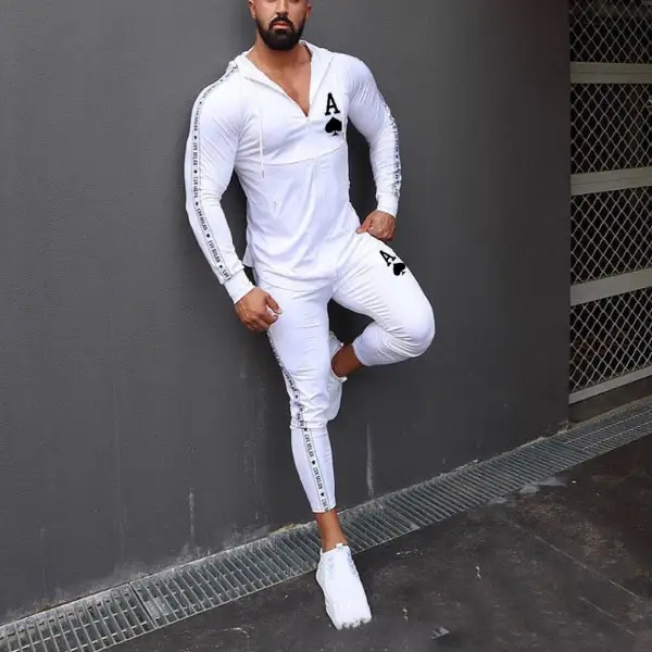 Foreign Trade Spring And Autumn Casual Men's Suit Black And White Long-sleeved Men's Casual Sports Suit