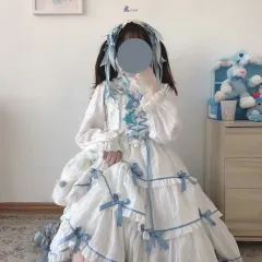 Lolita Dress Dollori Vintage Ribbon Bow - White - View 1
