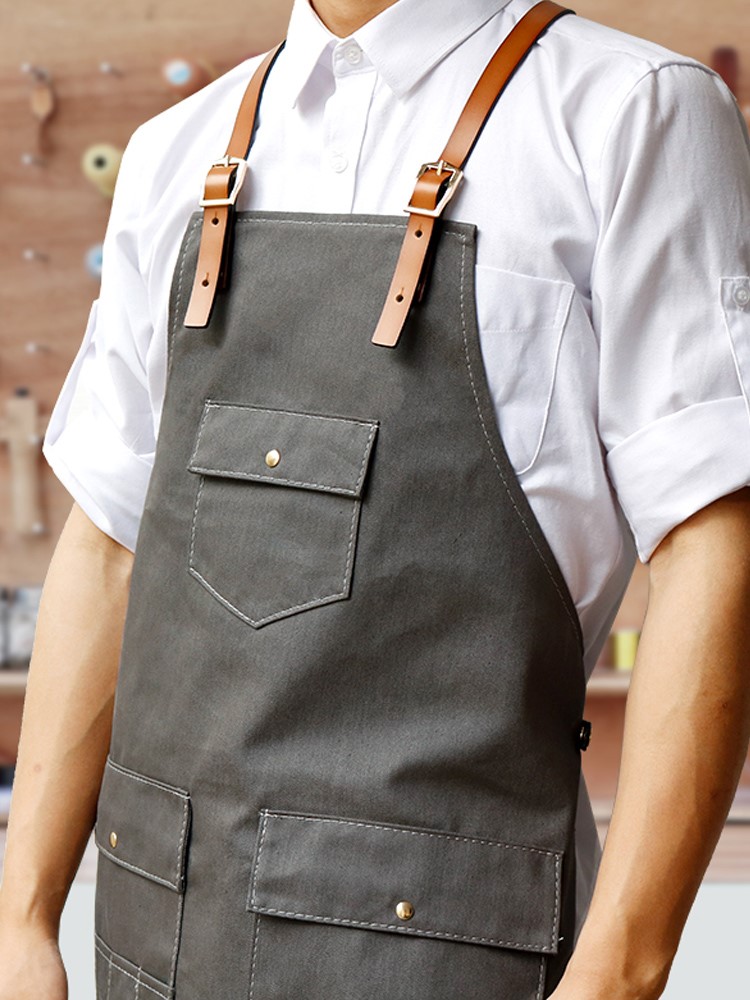 Title 6, Cowhide Strap Denim Apron Coffee Shop Barber