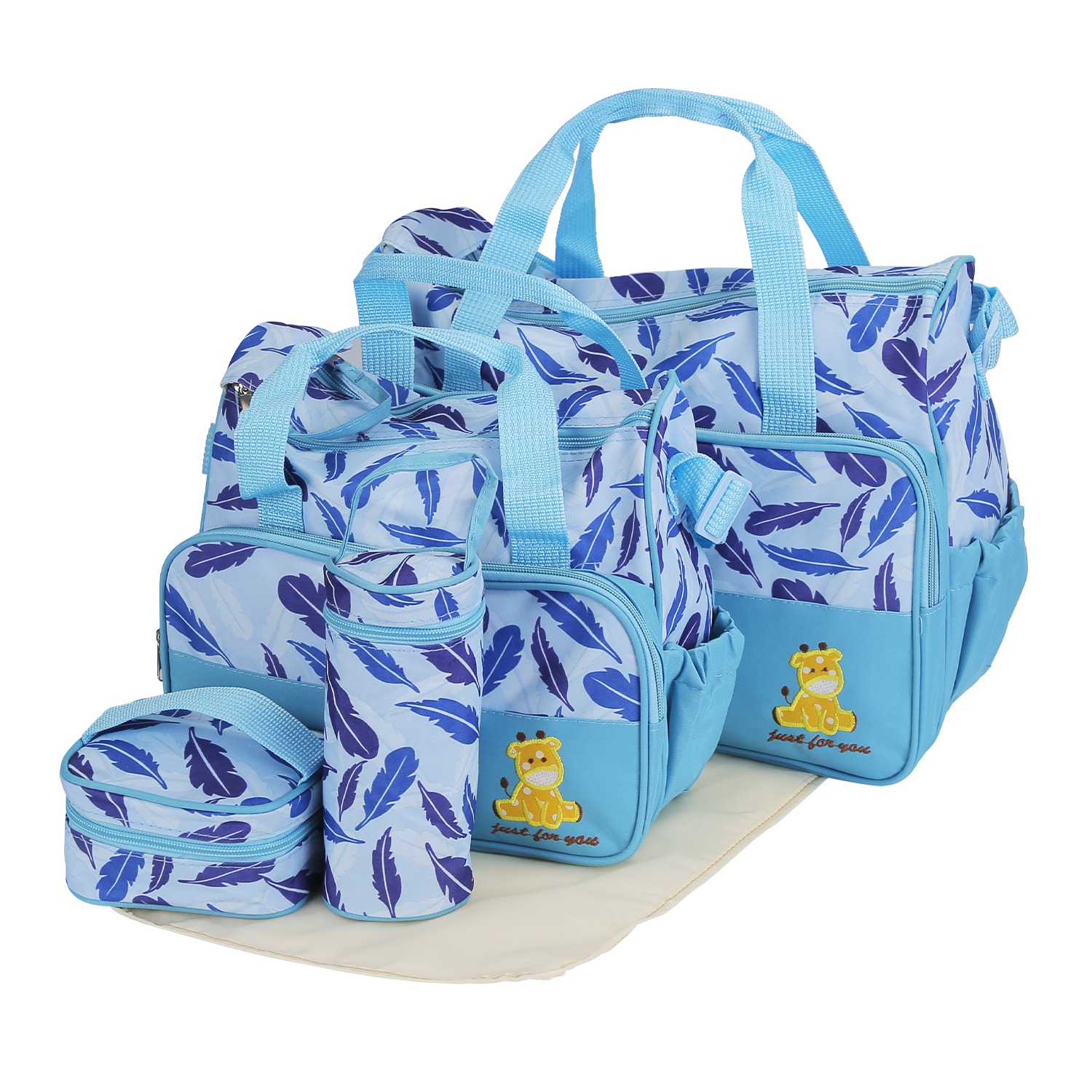 5PC Baby Diaper Bag Set Mommy Travel Tote Nappy Bag Bottle Food Pad Kit
