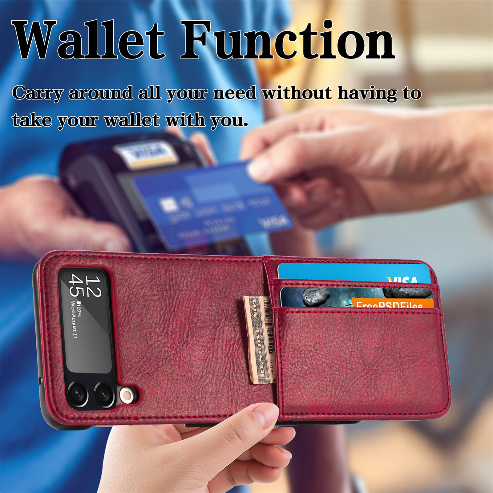 Mobile Phone Case Folds Up And Down An Integrated Multi-card Protective Holster