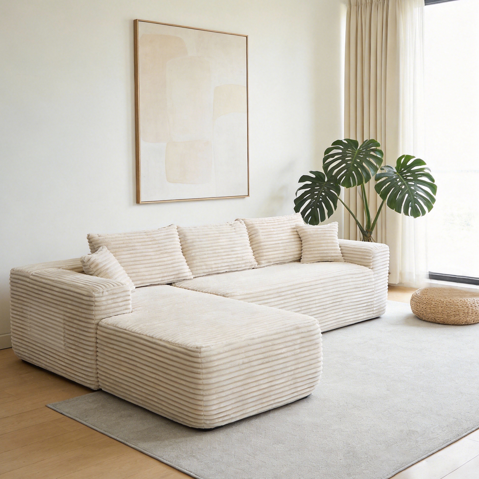 YM3116250005811& YM3116250006111 Combination Products Are Not Sold Sep-L Shape Modular Sectional Couch Spacious Comfortable 2 Seater Sofa With Pillows For Living Room Office No Assembly Required Beig